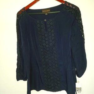 Femme Chic Navy Blue Top w/Lace Detail